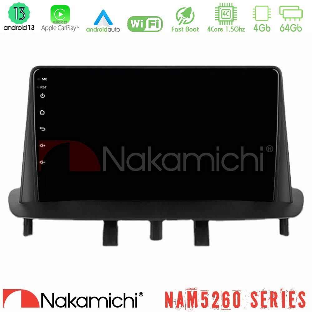 Nakamichi NAM5260 Series 4Core Android13 4+64GB Renault Megane 3 2009-2015 Navigation Multimedia Tablet 9" Με Carplay & Android Auto