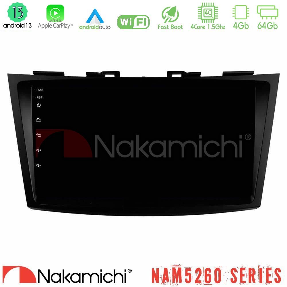 Nakamichi NAM5260 Series 4Core Android13 4+64GB Suzuki Swift 2011-2016 Navigation Multimedia Tablet 9" Με Carplay & Android Auto