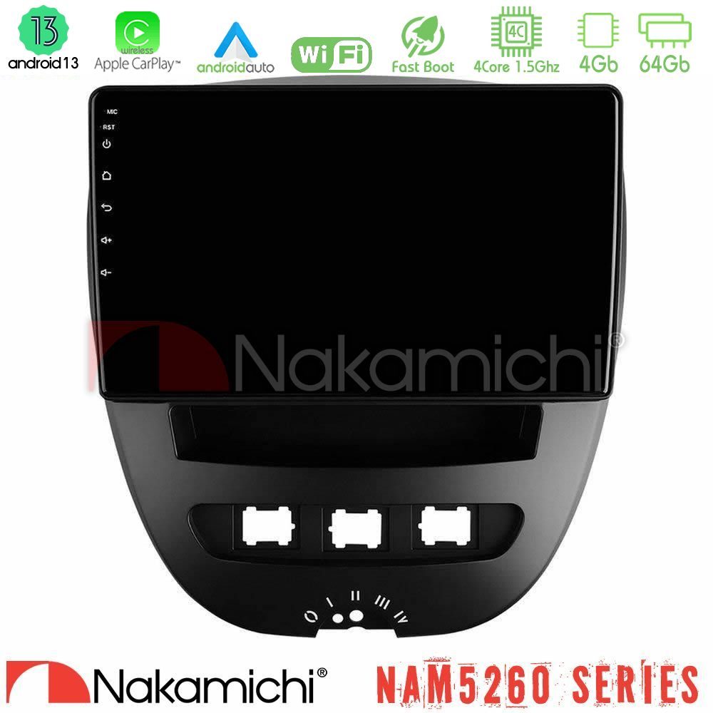 Nakamichi NAM5260 Series 4Core Android13 4+64GB Toyota Aygo/Citroen C1/Peugeot 107 Navigation Multimedia Tablet 10" Με Carplay & Android Auto