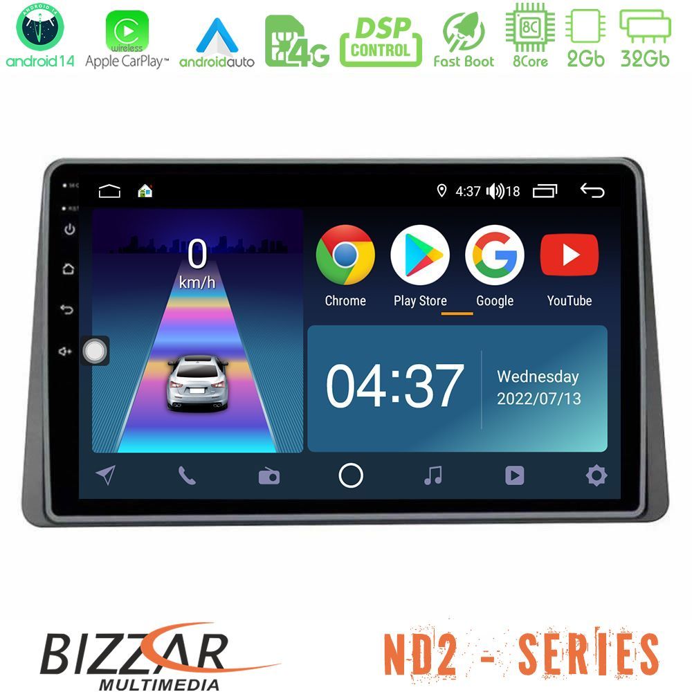 Bizzar ND2 Series 8Core Android14 2+32GB  Dacia Duster 2019-> Navigation Multimedia Tablet 10" Με Carplay & Android Auto
