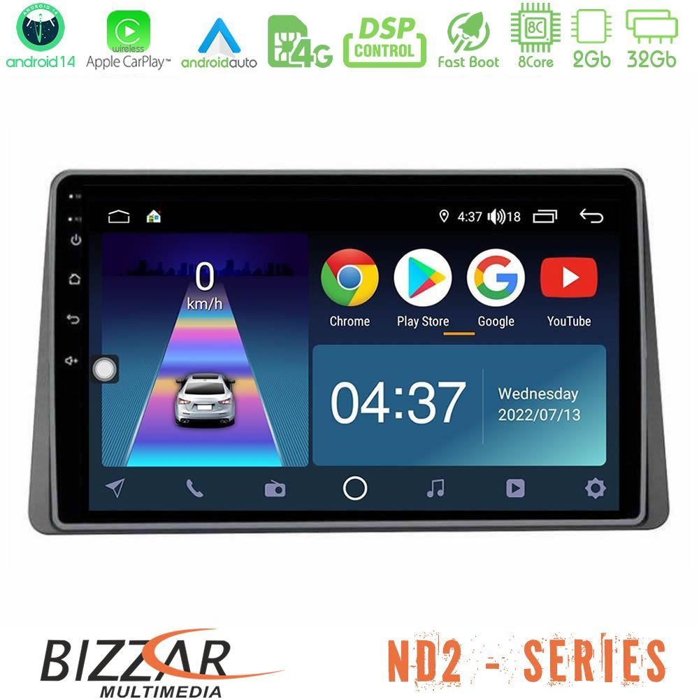 Bizzar ND2 Series 8Core Android14 2+32GB  Renault Arkana 2019-> Navigation Multimedia Tablet 10" Με Carplay & Android Auto