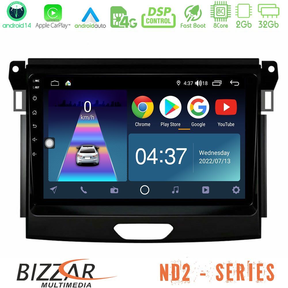Bizzar ND2 Series 8Core Android14 2+32GB  Ford Ranger 2017-2022 Navigation Multimedia Tablet 9" Με Carplay & Android Auto