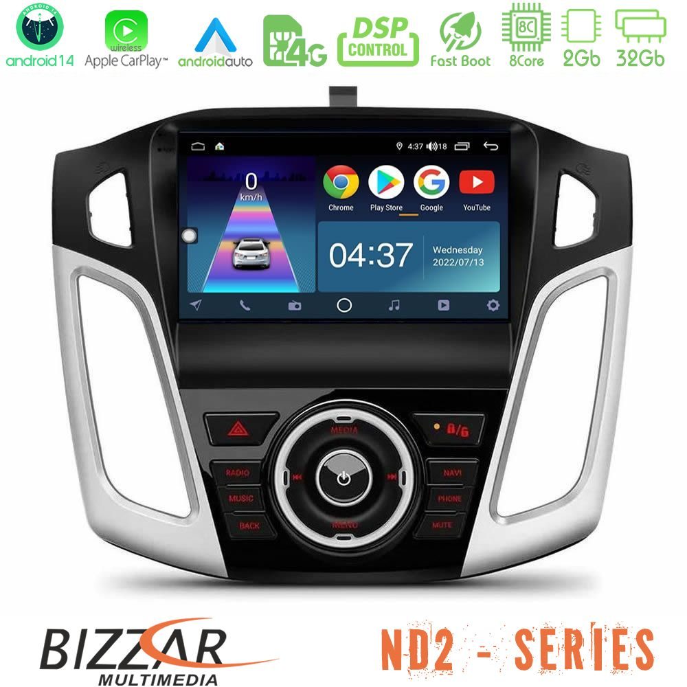 Bizzar ND2 Series 8Core Android14 2+32GB Ford Focus 2012-2018 Navigation Multimedia Tablet 9" Με Carplay & Android Auto