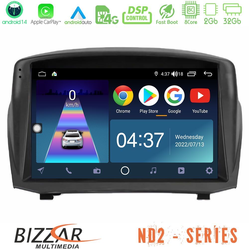 Bizzar ND2 Series 8Core Android14 2+32GB  Ford Fiesta 2008-2016 Navigation Multimedia Tablet 9" (Oem Style) Με Carplay & Android Auto