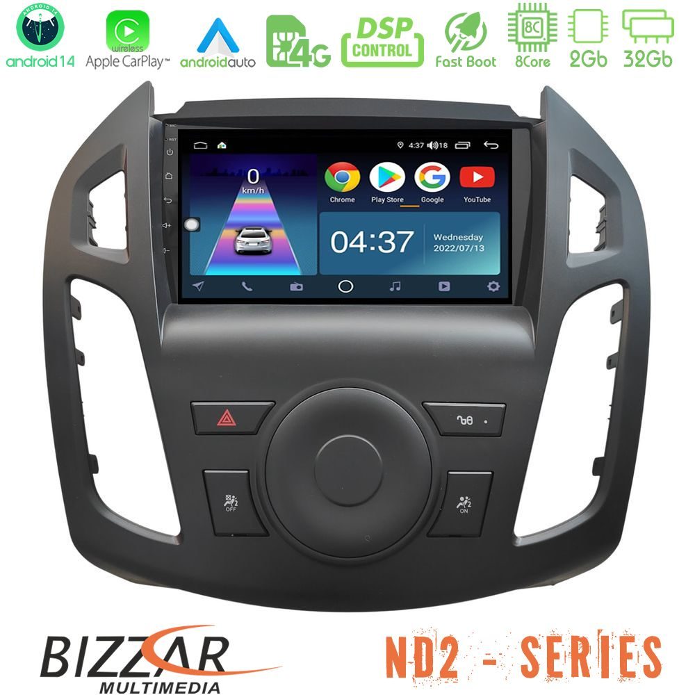Bizzar ND2 Series 8Core Android14 2+32GB Ford Transit Connect 2013-2018 Navigation Multimedia Tablet 9"  Με Carplay & Android Auto
