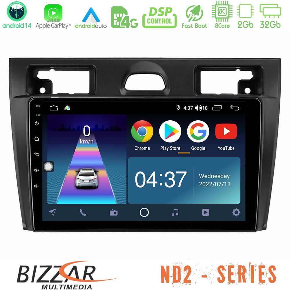 Bizzar ND2 Series 8Core Android14 2+32GB Ford Fiesta/Fusion Navigation Multimedia Tablet 9" Με Carplay & Android Auto