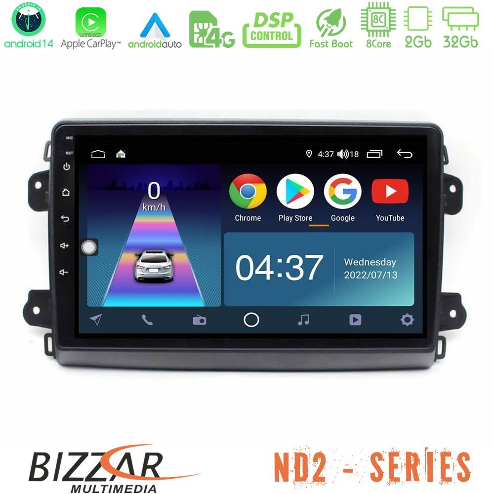 Bizzar ND2 Series 8Core Android14 2+32GB Citroen/Fiat/Opel Navigation Multimedia Tablet 9" Με Carplay & Android Auto