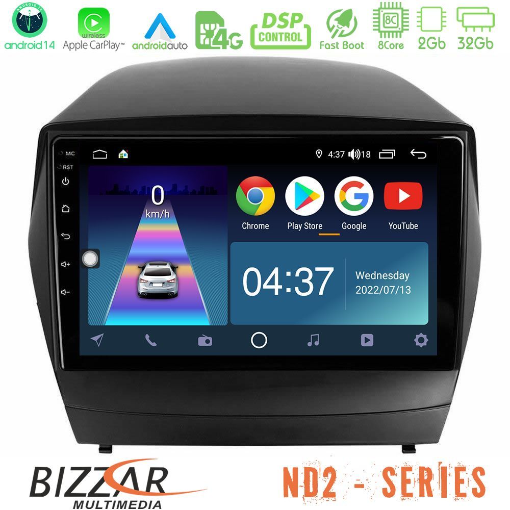 Bizzar ND2 Series 8Core Android14 2+32GB Hyundai IX35 Auto A/C Navigation Multimedia Tablet 9" Με Carplay & Android Auto
