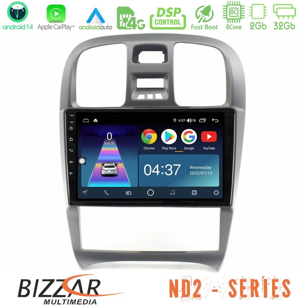 Bizzar ND2 Series 8Core Android14 2+32GB Hyundai Sonata 2001-2005 Navigation Multimedia Tablet 9" Με Carplay & Android Auto