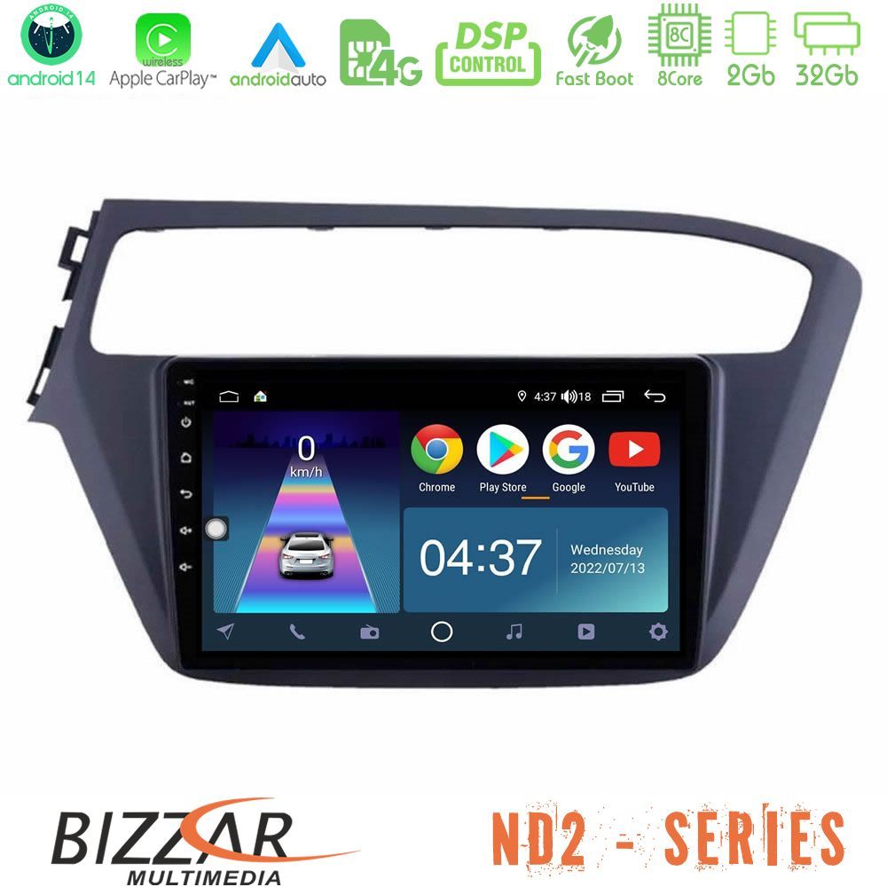 Bizzar ND2 Series 8Core Android14 2+32GB  Hyundai i20 2018-2020 Navigation Multimedia Tablet 9" Με Carplay & Android Auto