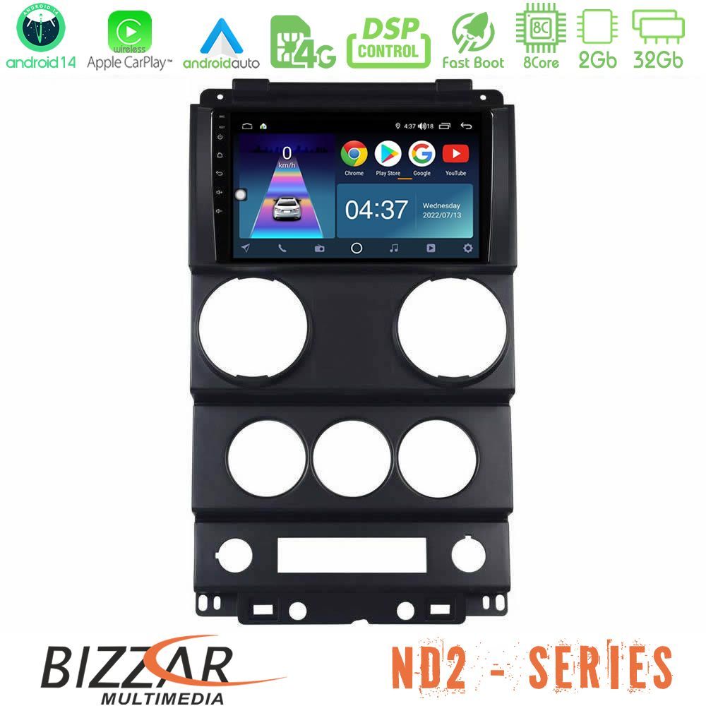 Bizzar ND2 Series 8Core Android14 2+32GB  Jeep Wrangler 2Door 2008-2010 Navigation Multimedia Tablet 9" Με Carplay & Android Auto