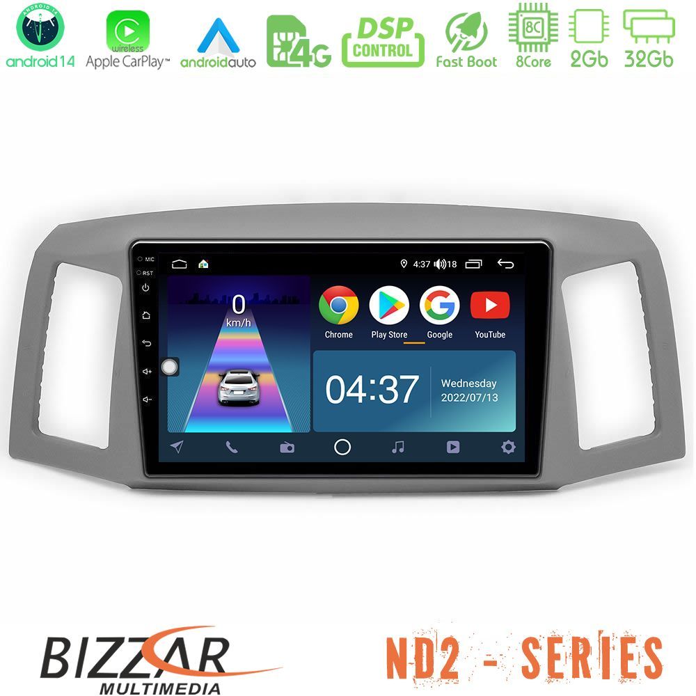 Bizzar ND2 Series 8Core Android14 2+32GB  Jeep Grand Cherokee 2005-2007 Navigation Multimedia Tablet 10" Με Carplay & Android Auto