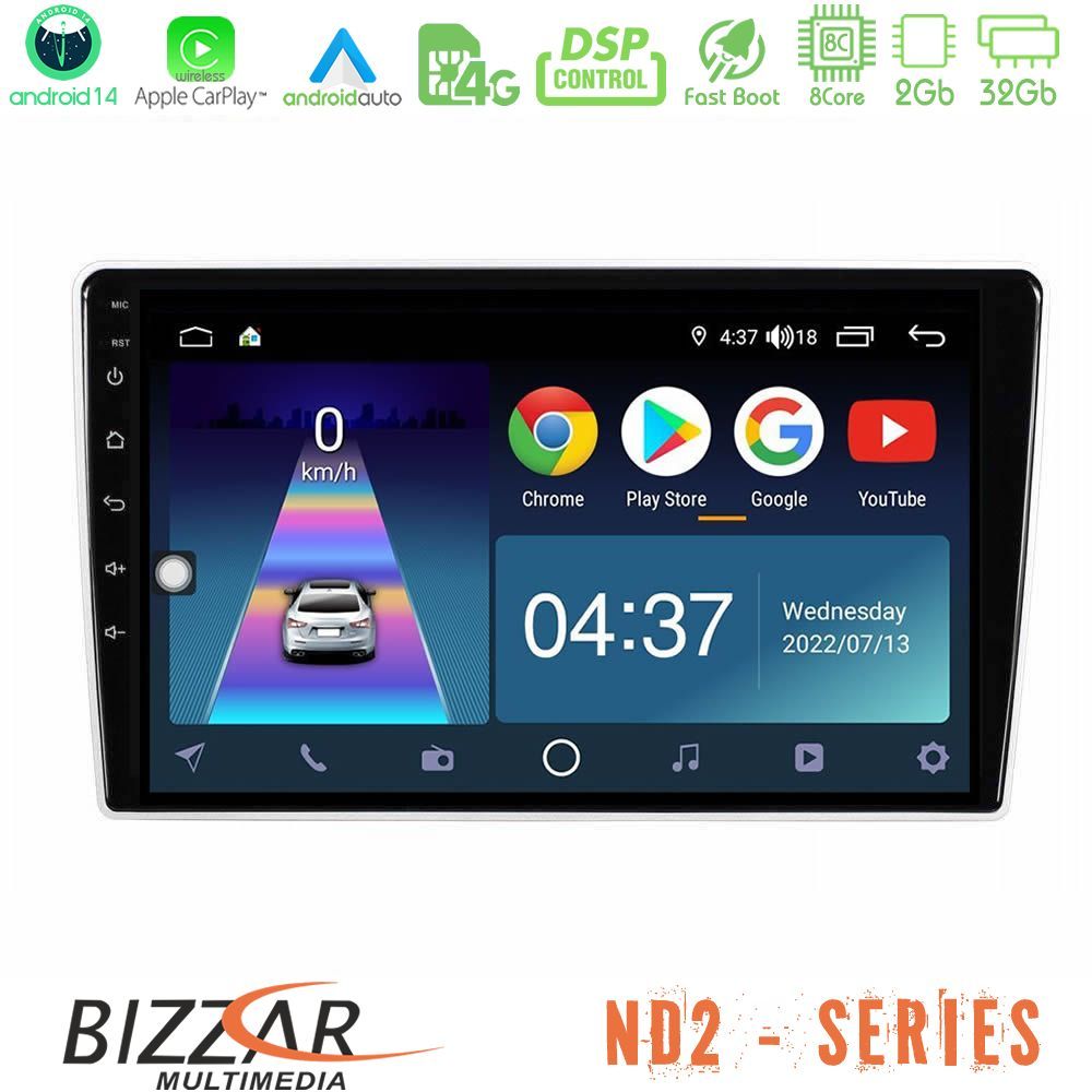 Bizzar ND2 Series 8Core Android14 2+32GB  Kia Sportage 2005-2008 Navigation Multimedia Tablet 9" Με Carplay & Android Auto