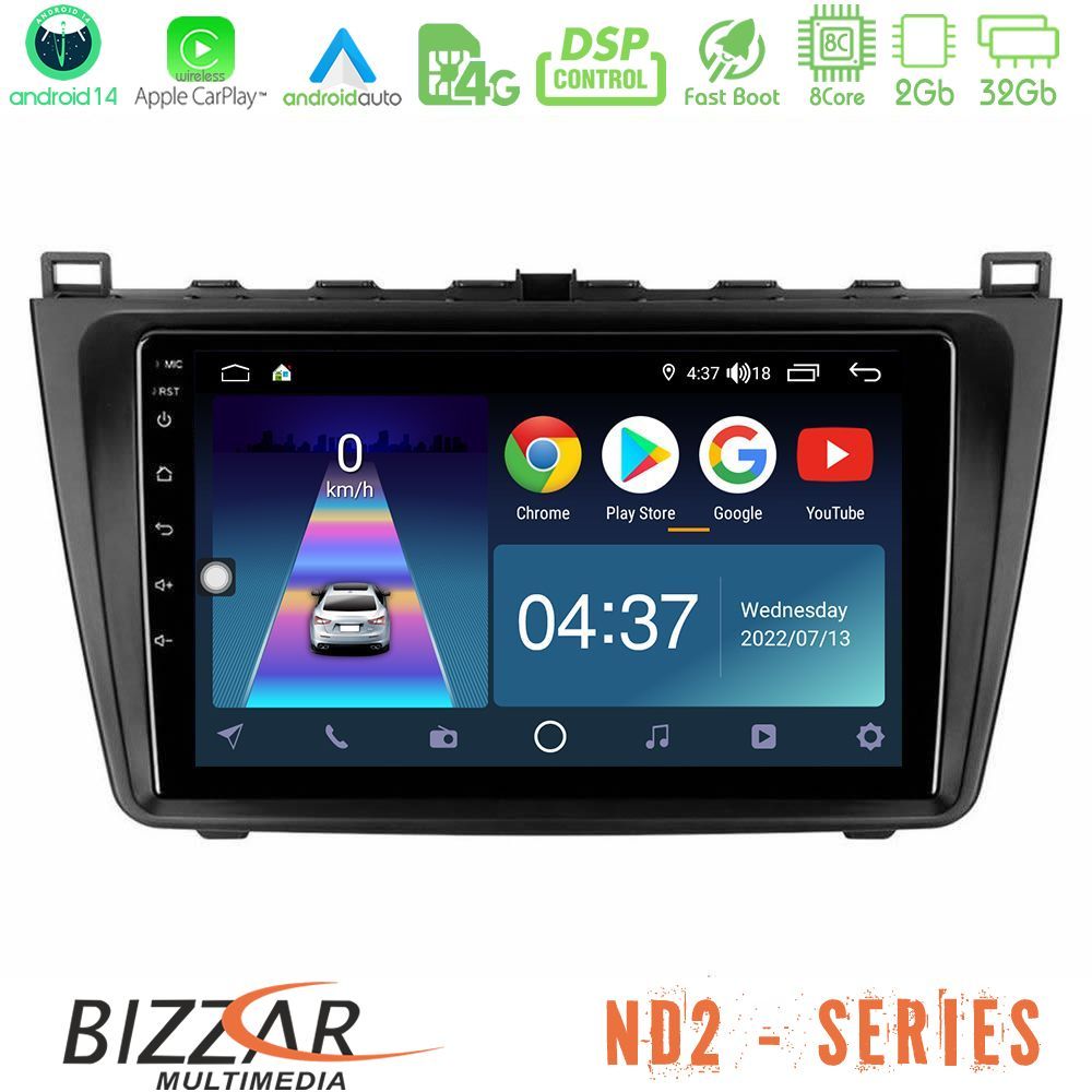 Bizzar ND2 Series 8Core Android14 2+32GB  Mazda 6 2008-2012 Navigation Multimedia Tablet 9" Με Carplay & Android Auto