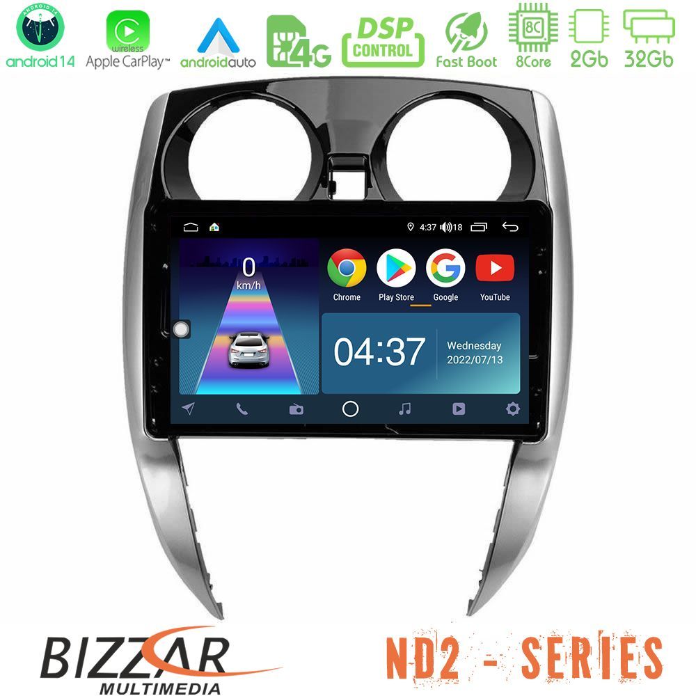 Bizzar ND2 Series 8Core Android14 2+32GB Nissan Note 2013-2018 Navigation Multimedia Tablet 10" Με Carplay & Android Auto
