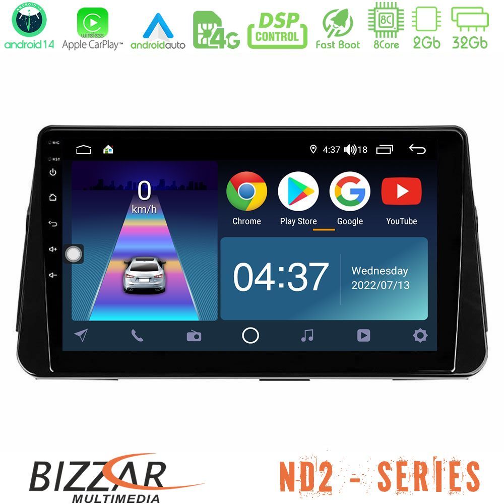 Bizzar ND2 Series 8Core Android14 2+32GB Nissan Micra K14 Navigation Multimedia Tablet 9" Με Carplay & Android Auto