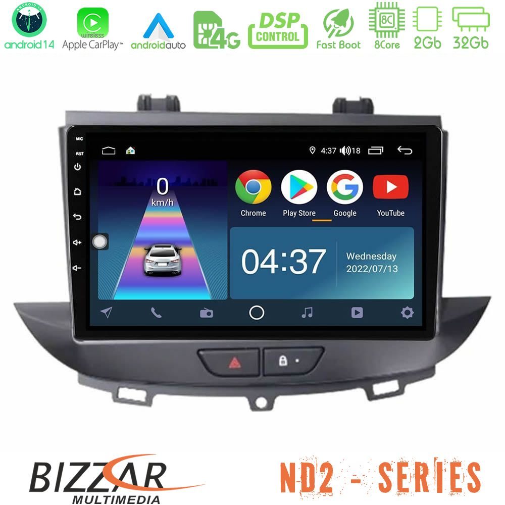 Bizzar ND2 Series 8Core Android14 2+32GB Opel Grandland/Crossland X Navigation Multimedia Tablet 9" Με Carplay & Android Auto