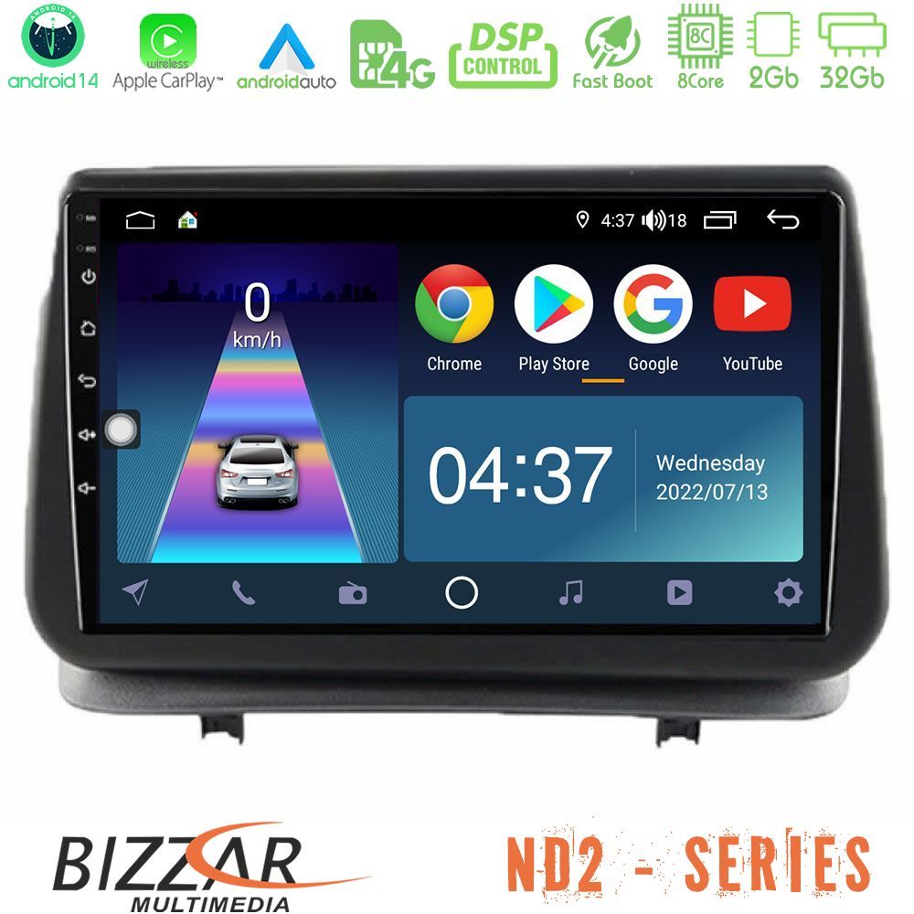 Bizzar ND2 Series 8Core Android14 2+32GB  Renault Clio 2005-2012 Navigation Multimedia Tablet 9" Με Carplay & Android Auto