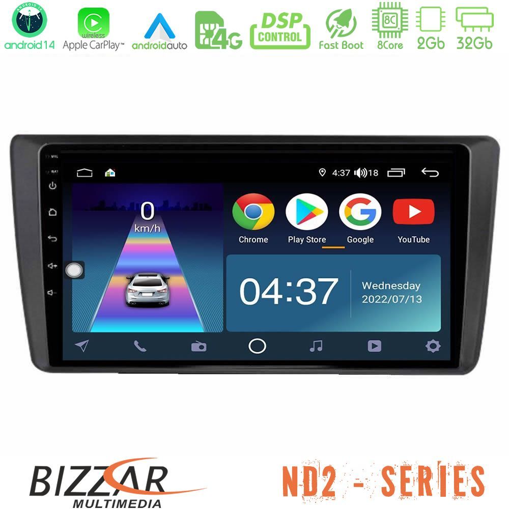 Bizzar ND2 Series 8Core Android14 2+32GB Skoda Octavia 2004-2012 Navigation Multimedia Tablet 9" Με Carplay & Android Auto