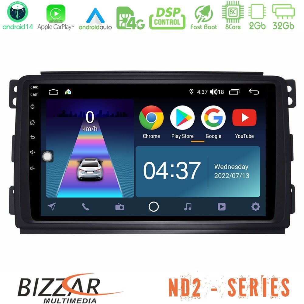 Bizzar ND2 Series 8Core Android14 2+32GB  Smart 451 Navigation Multimedia Tablet 9" Με Carplay & Android Auto