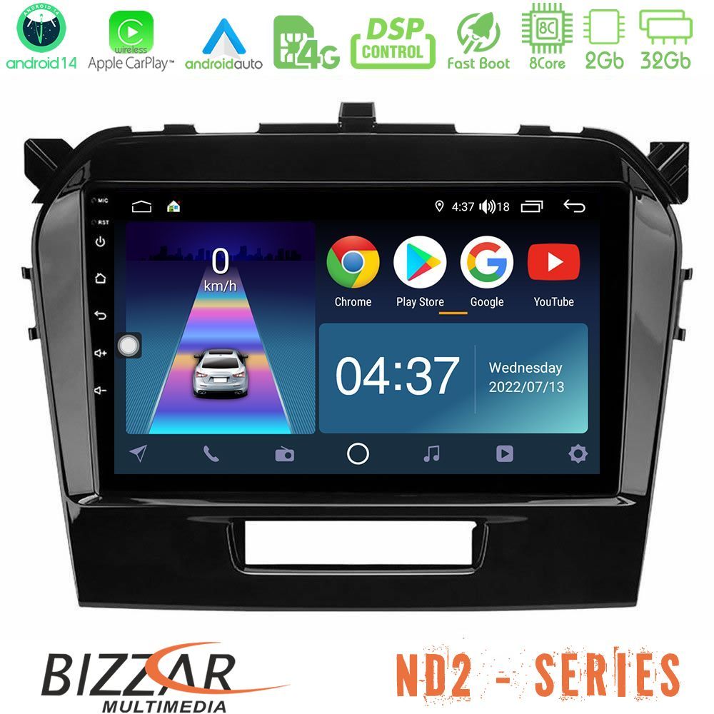 Bizzar ND2 Series 8Core Android14 2+32GB  Suzuki Vitara 2015-2024 Navigation Multimedia Tablet 9" Με Carplay & Android Auto