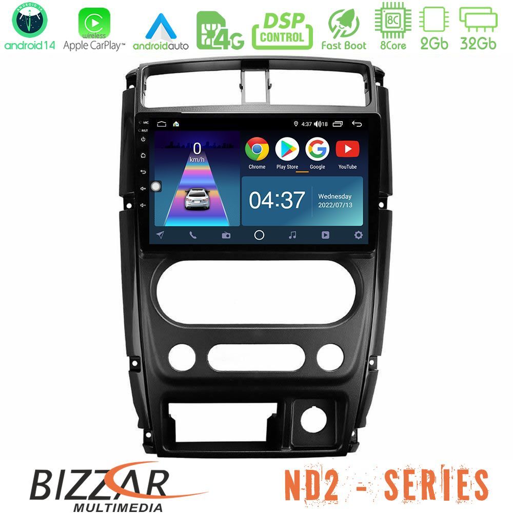 Bizzar ND2 Series 8Core Android14 2+32GB  Suzuki Jimny 2007-2017 Navigation Multimedia Tablet 9" Με Carplay & Android Auto