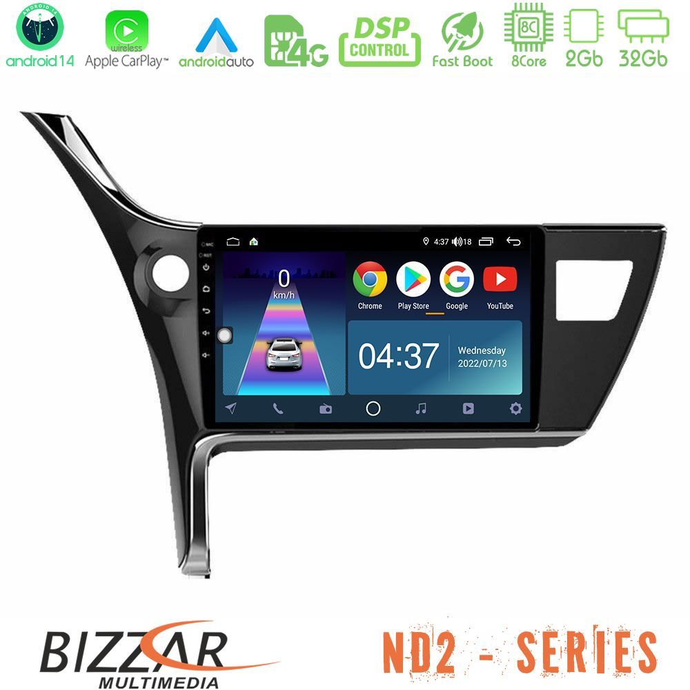 Bizzar ND2 Series 8Core Android14 2+32GB  Toyota Corolla 2017-2018 Navigation Multimedia Tablet 10" Με Carplay & Android Auto