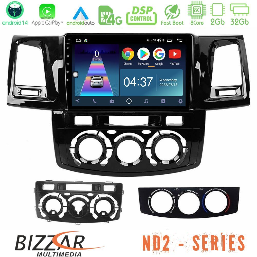 Bizzar ND2 Series 8Core Android14 2+32GB  Toyota Hilux 2007-2016 Navigation Multimedia Tablet 9" Με Carplay & Android Auto