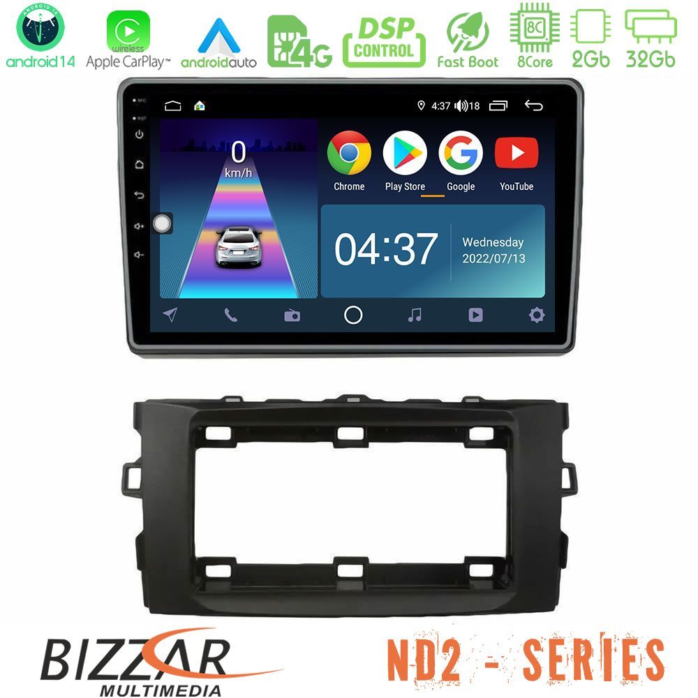 Bizzar ND2 Series 8Core Android14 2+32GB  Toyota Auris 2013-2016 Navigation Multimedia Tablet 10" Με Carplay & Android Auto