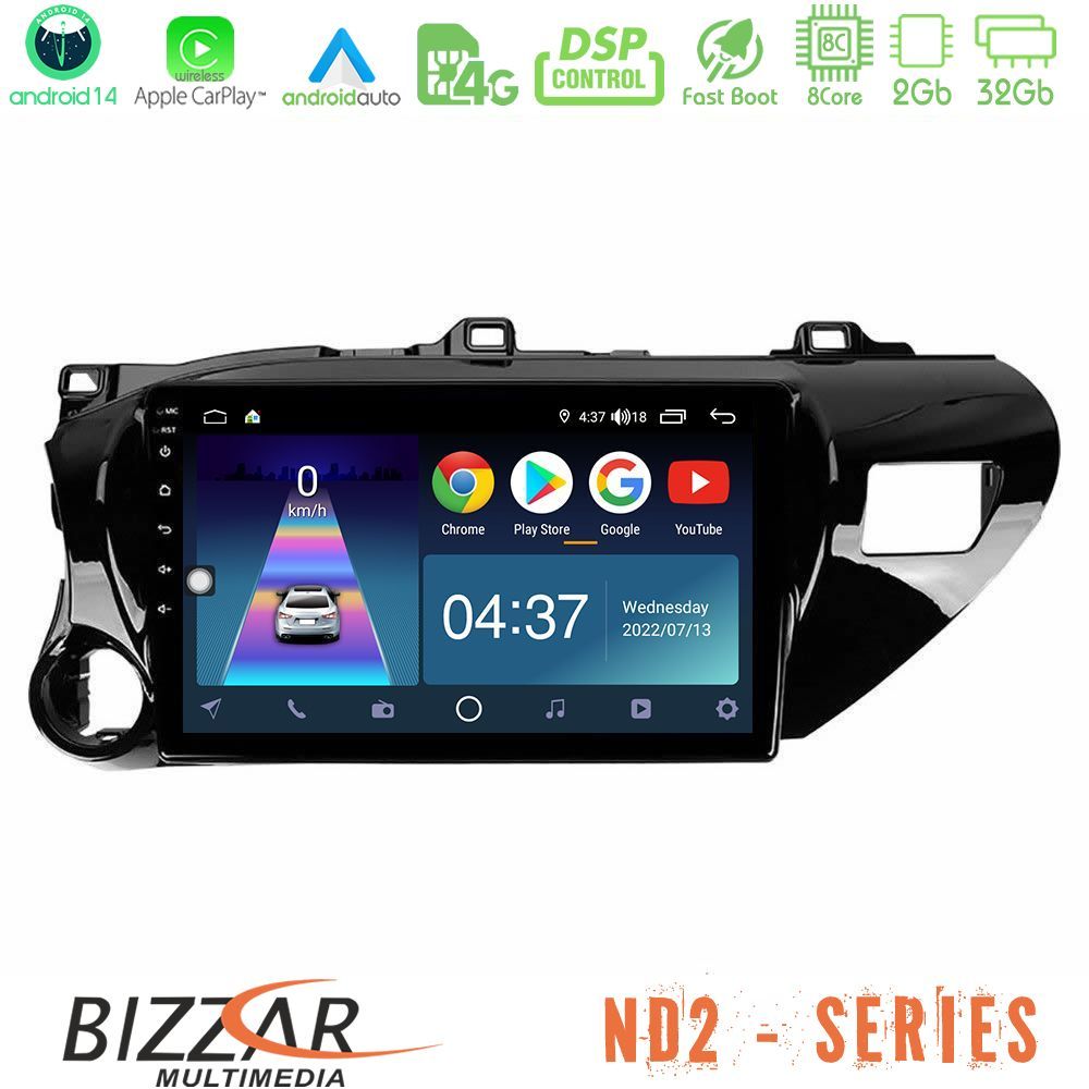Bizzar ND2 Series 8Core Android14 2+32GB Toyota Hilux 2017-2021 Navigation Multimedia Tablet 10" Με Carplay & Android Auto