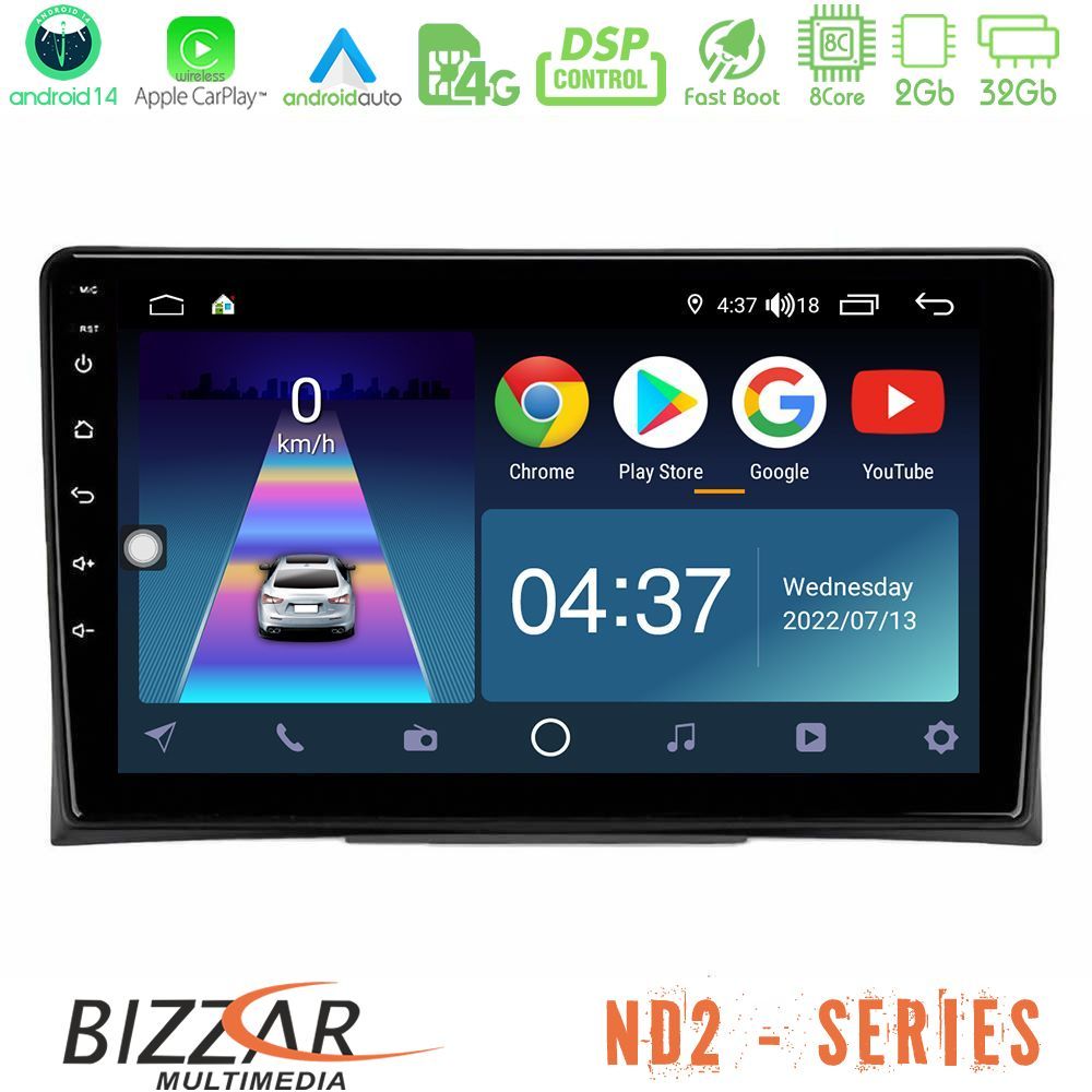 Bizzar ND2 Series 8Core Android14 2+32GB  VW Transporter 2003-2015 Navigation Multimedia Tablet 9" Με Carplay & Android Auto