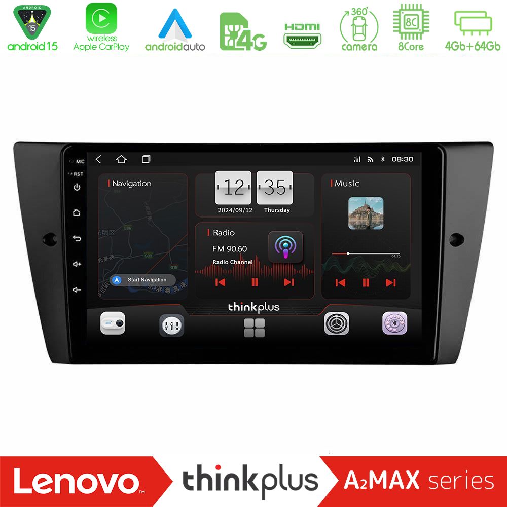 Lenovo Thinkplus A2MAX Series 8Core Android15 4+64GB  BMW 3 Series  2006-2011 Navigation Multimedia Tablet 9"