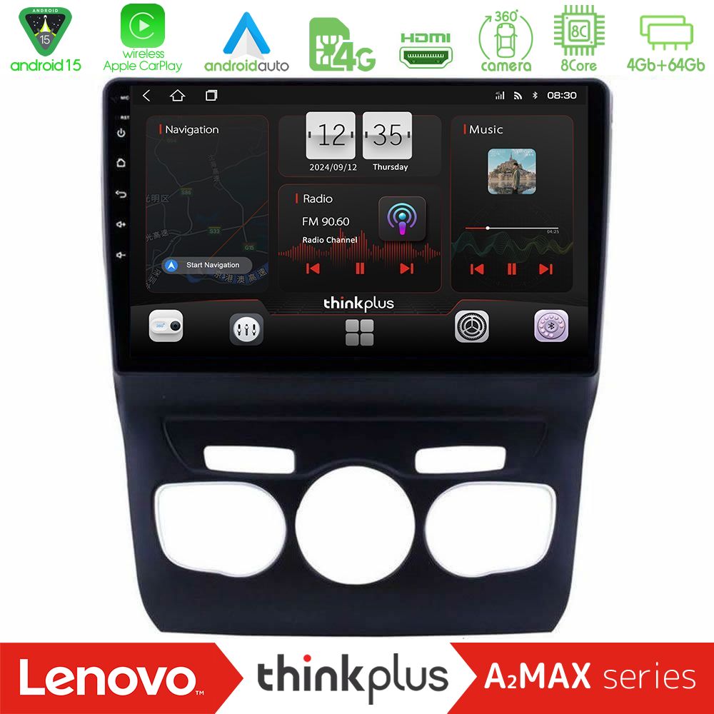 Lenovo Thinkplus A2MAX Series 8Core Android15 4+64GB  Citroen C4L Navigation Multimedia Tablet 10"