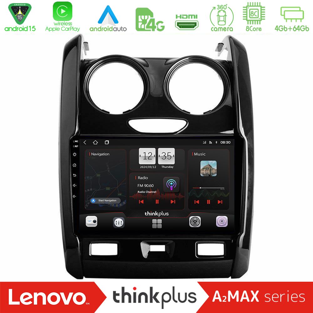 Lenovo Thinkplus A2MAX Series 8Core Android15 4+64GB  Dacia Duster 2014-2018 Navigation Multimedia Tablet 9"