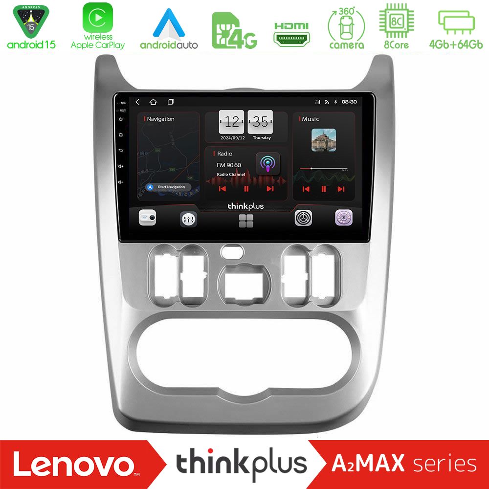 Lenovo Thinkplus A2MAX Series 8Core Android15 4+64GB  Dacia Duster/Sandero/Logan Navigation Multimedia Tablet 9"