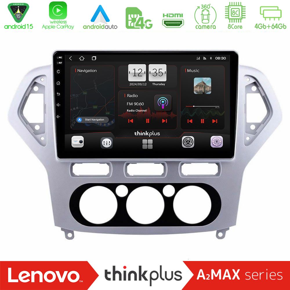 Lenovo Thinkplus A2MAX Series 8Core Android15 4+64GB  Ford Mondeo 2007-2010 Manual A/C Navigation Multimedia Tablet 10"