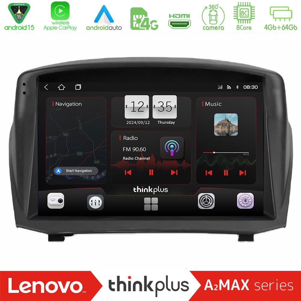 Lenovo Thinkplus A2MAX Series 8Core Android15 4+64GB  Ford Fiesta 2008-2012 Navigation Multimedia Tablet 9" (Oem Style)