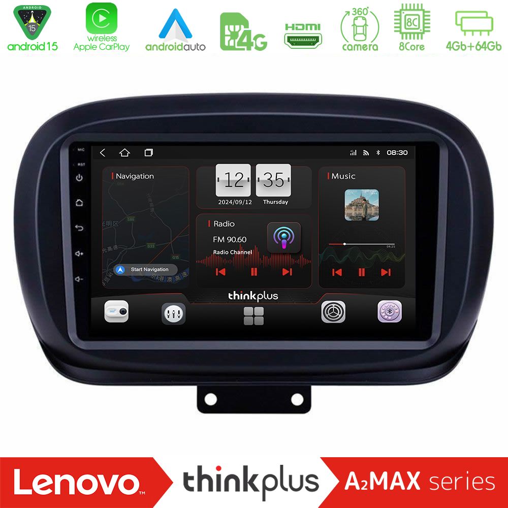 Lenovo Thinkplus A2MAX Series 8Core Android15 4+64GB  Fiat 500X Navigation Multimedia Tablet 9"