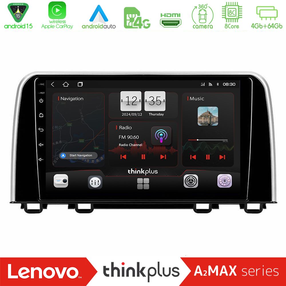 Lenovo Thinkplus A2MAX Series 8Core Android15 4+64GB  Honda CR-V 2019-> Navigation Multimedia Tablet 10"