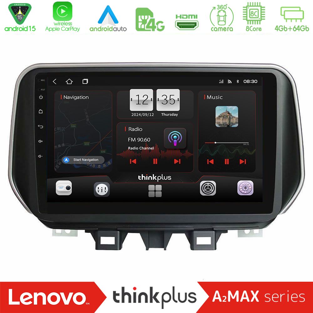 Lenovo Thinkplus A2MAX Series 8Core Android15 4+64GB  Hyundai Tucson 2019-> Navigation Multimedia Tablet 9"