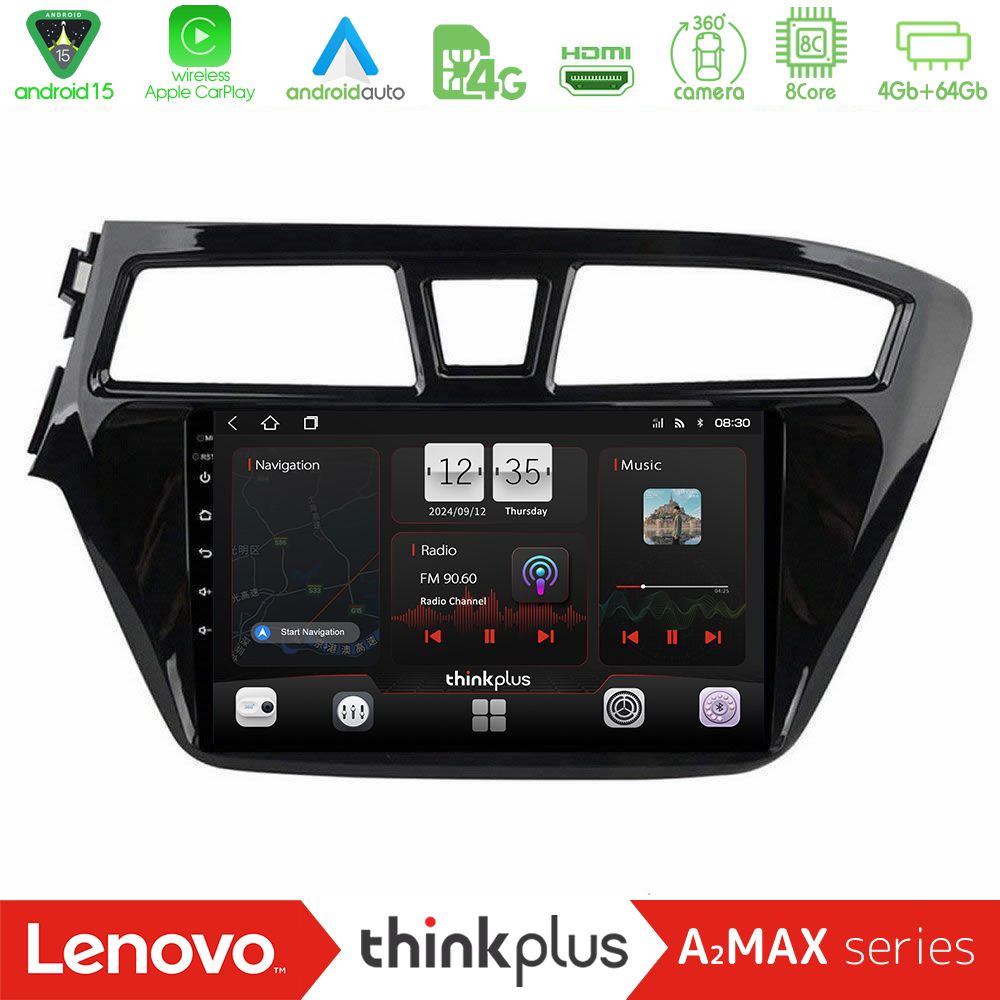 Lenovo Thinkplus A2MAX Series 8Core Android15 4+64GB  Hyundai i20 2014-2018 Navigation Multimedia Tablet 9"