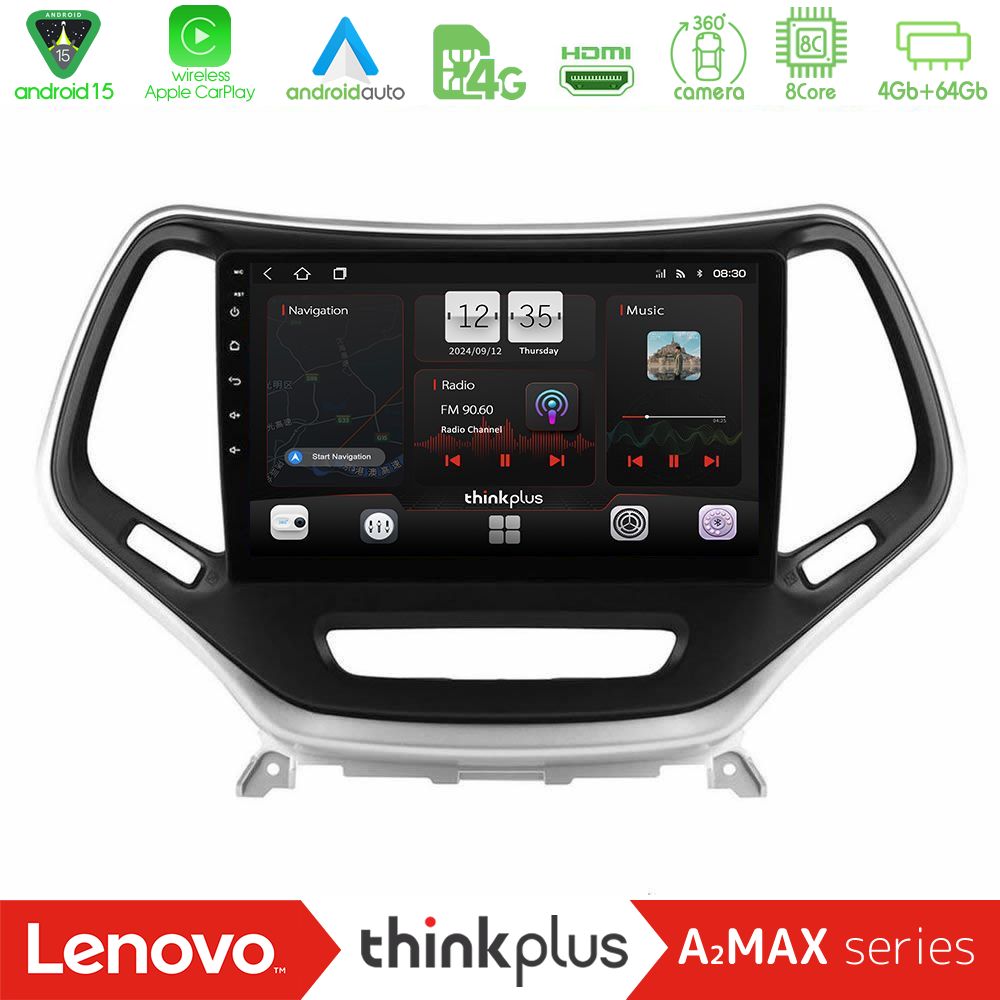 Lenovo Thinkplus A2MAX Series 8Core Android15 4+64GB  Jeep Cherokee 2014-2019 Navigation Multimedia Tablet 9" (Ασημί Χρώμα)