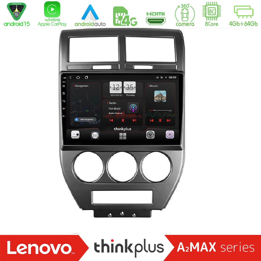 Lenovo Thinkplus A2MAX Series 8Core Android15 4+64GB  Jeep Compass/Patriot 2007-2008 Navigation Multimedia Tablet 10"