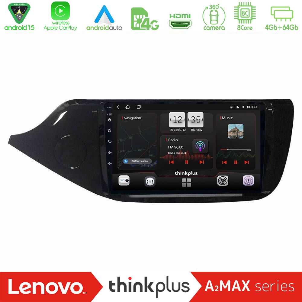 Lenovo Thinkplus A2MAX Series 8Core Android15 4+64GB  Kia Ceed 2013-2017 Navigation Multimedia Tablet 9"