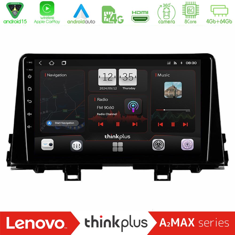 Lenovo Thinkplus A2MAX Series 8Core Android15 4+64GB  Kia Picanto 2017-2021 Navigation Multimedia Tablet 9"