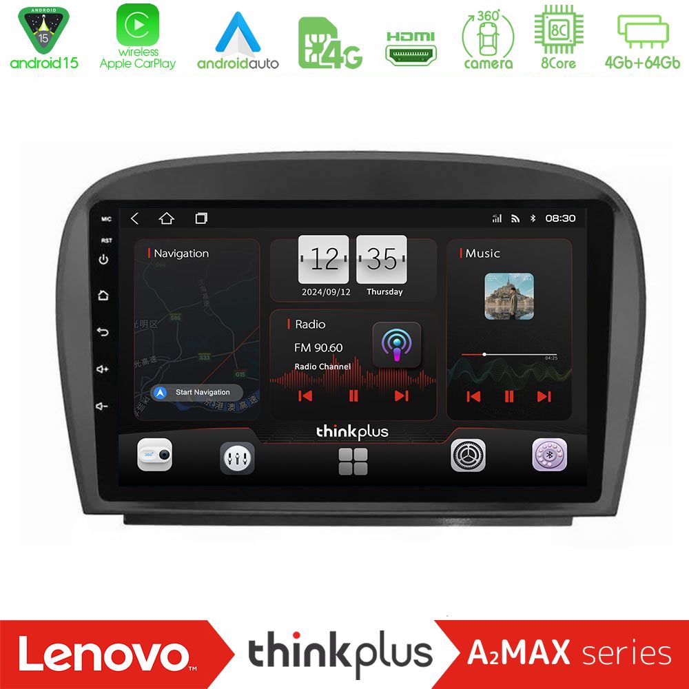 Lenovo Thinkplus A2MAX Series 8Core Android15 4+64GB  Mercedes SL Class 2005-2011 Navigation Multimedia Tablet 9"