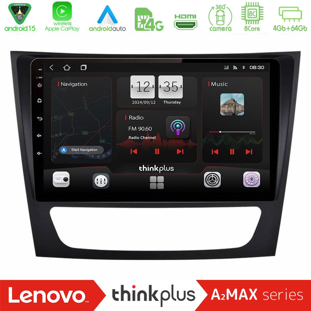 Lenovo Thinkplus A2MAX Series 8Core Android15 4+64GB  Mercedes E Class / CLS Class Navigation Multimedia Tablet 9"