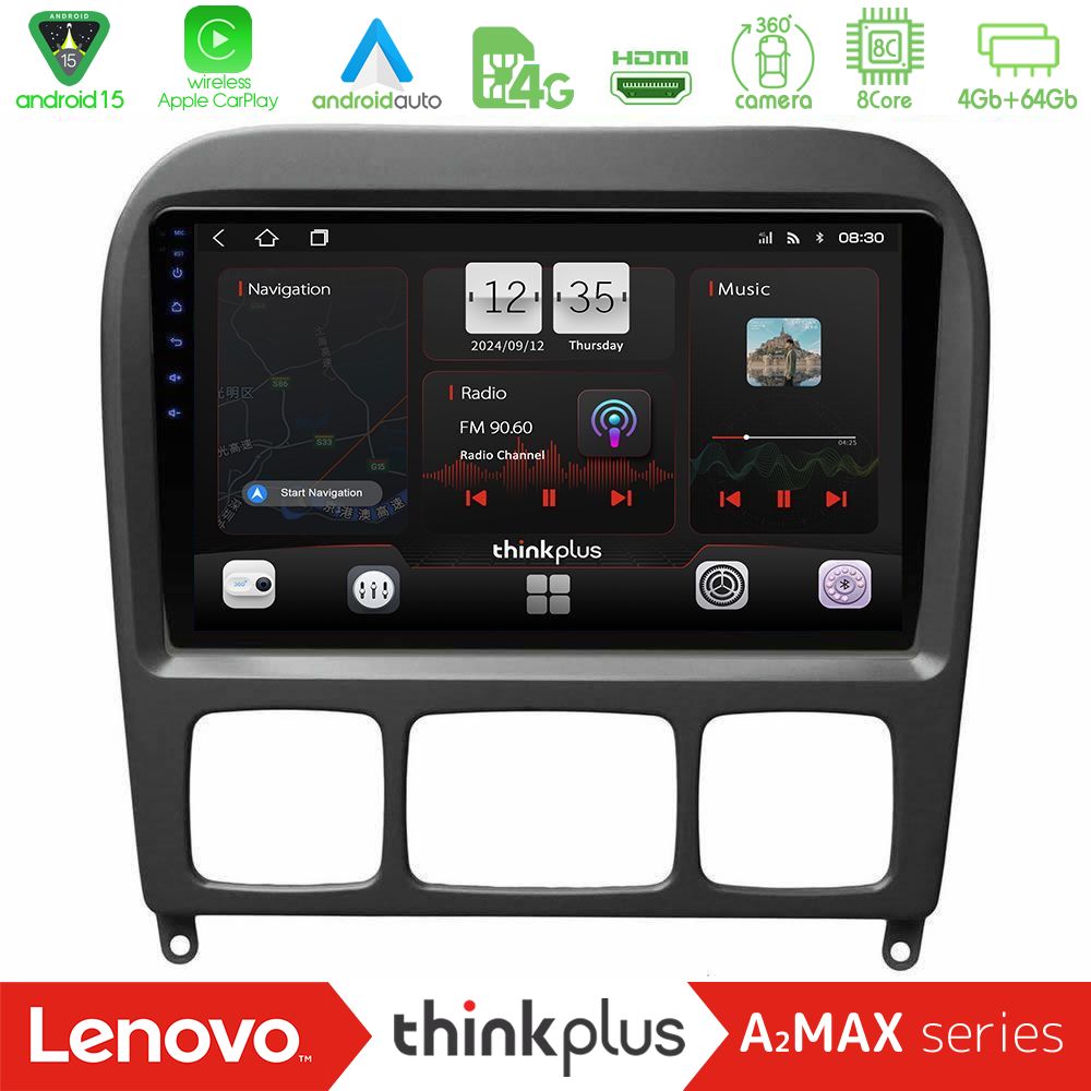 Lenovo Thinkplus A2MAX Series 8Core Android15 4+64GB  Mercedes S Class 1999-2004 (W220) Navigation Multimedia Tablet 9"
