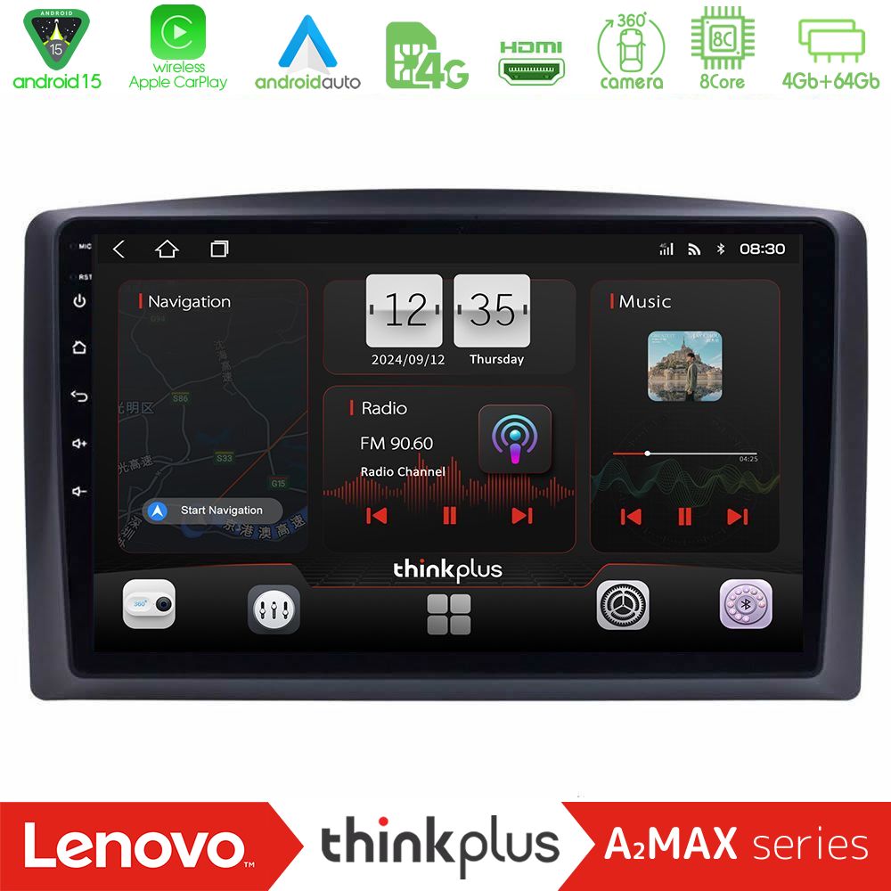 Lenovo Thinkplus A2MAX Series 8Core Android15 4+64GB  Mercedes Vito 2015-2021 Navigation Multimedia Tablet 10"