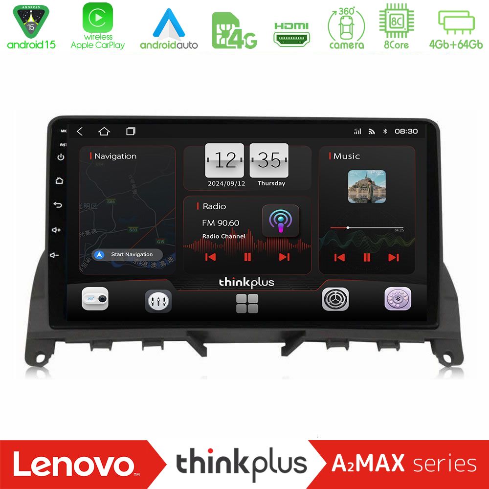 Lenovo Thinkplus A2MAX Series 8Core Android15 4+64GB  Mercedes C Class W204 Navigation Multimedia Tablet 9"